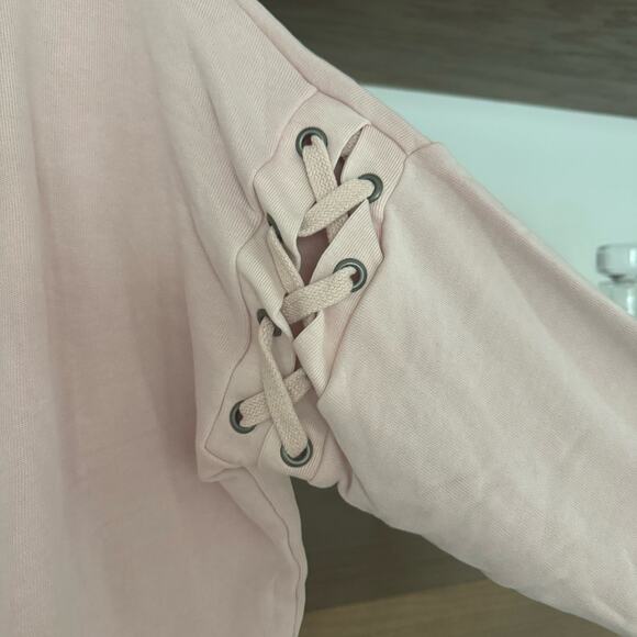 Avocado Lace Up Sleeve Hooded Sweatshirt in Light Pink - Picture 3 of 5